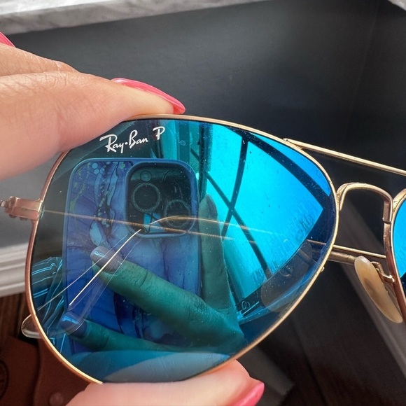 Ray Ban Blue Mirrored Gold Sunglasses Large aviator pilot sunglasses polarized - Picture 13 of 16